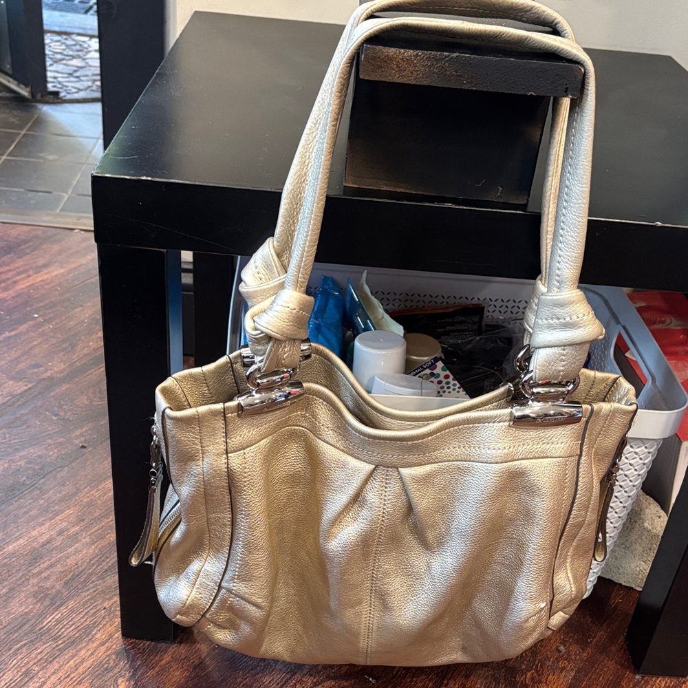 Metallic Gold Shoulder Bag with Knotted Handles
